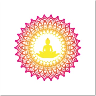 Enlightened Soul Buddha Silhouette Mandala Illustration Print Design GC-092-20 Posters and Art